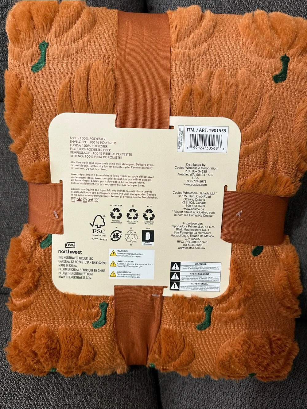 2026 Costco Viral Embroidered Faux Fur Pumpkin Throw - Orange